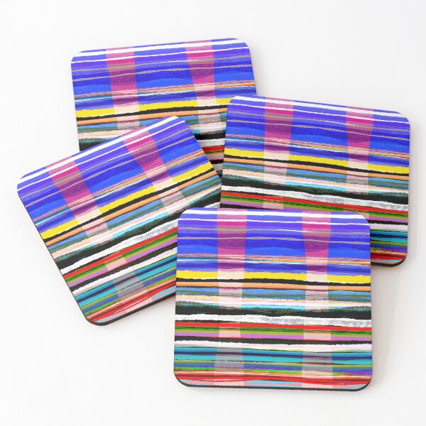Item preview, Artisan plaid hand-dyed checks boho check pattern Tartan blue rainbow designed and sold by rupydetequila.