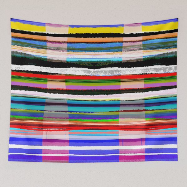 Item preview, Artisan plaid hand-dyed checks boho check pattern Tartan blue rainbow designed and sold by rupydetequila.