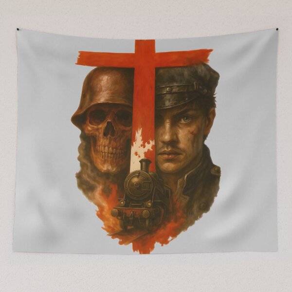 Item preview, soldier portrait, skull,  dark diptych, dark art, drawing of a soldier designed and sold by MKvision.
