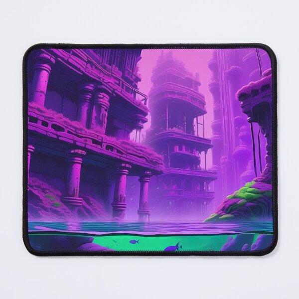 Item preview, Lofi Art of Vapor Wave Sunken City Underwater Ruins in Purple and Green designed and sold by DreamCraze.