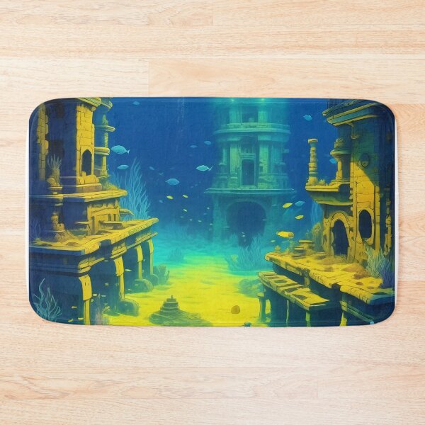 Item preview, Atlantis Sunken Ancient City Ruins Underwater Lofi Art designed and sold by DreamCraze.