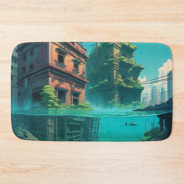 Item preview, Sunken City Ruins Underwater Lofi Art with Shark designed and sold by DreamCraze.