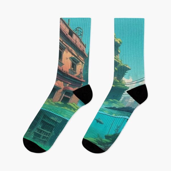 Artikelvorschau, Versunkene Stadtruinen Unterwasser-Lofi-Kunst mit Hai entworfen und verkauft von DreamCraze.