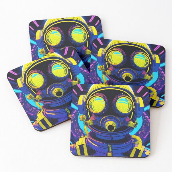 Artikelvorschau, Tiefsee-Tauchanzug Gasmaske Lofi Art in Blau und Gelb entworfen und verkauft von DreamCraze.