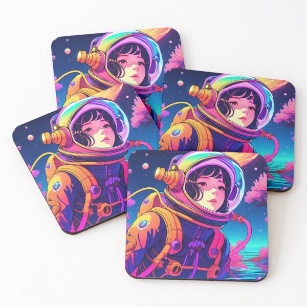 Aperçu de l'œuvre Lofi Space Girl plongeant dans un paysage onirique de vagues de vapeur cosmique créée et vendue par DreamCraze.