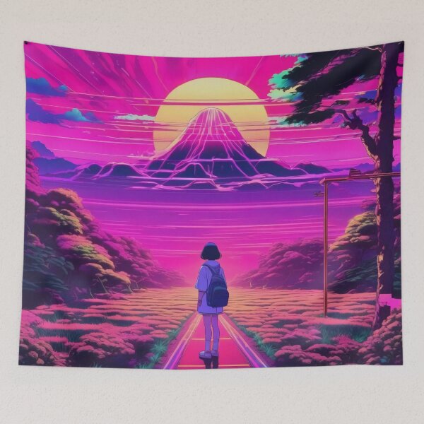 Item preview, Lofi Girl Anime Vapor Wave Mountain Sunset designed and sold by DreamCraze.