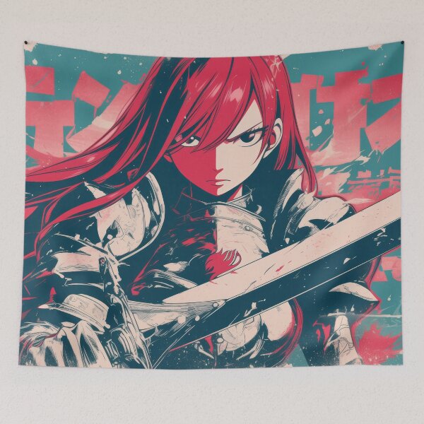 Item preview, Red-Haired Warrior Girl with Giant Sword – Bold Anime Style designed and sold by AnimeArsenalPrints.
