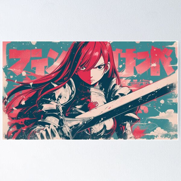 Item preview, Red-Haired Warrior Girl with Giant Sword – Bold Anime Style designed and sold by AnimeArsenalPrints.