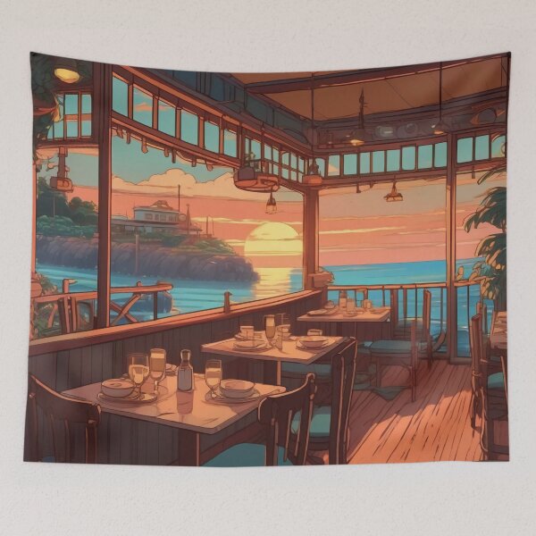 Item preview, Lofi Sunset Sea View Restaurant designed and sold by DreamCraze.