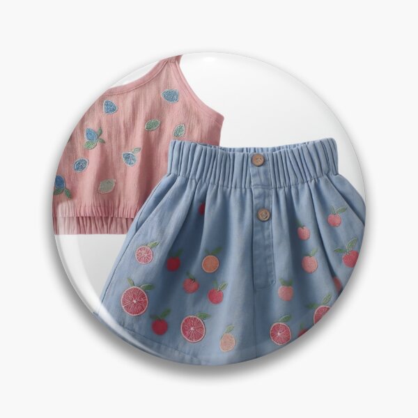 Artikelvorschau, Rosa kurzes Tanktop und blaue Shorts mit gestickten Fruchtmotiven entworfen und verkauft von Creative88Art.