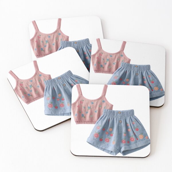 Item preview, Pink Cropped Tank Top and Blue Shorts with Embroidered Fruit Designs designed and sold by Creative88Art.