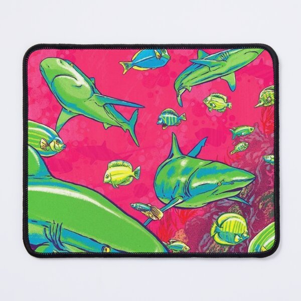 Item preview, Neon Green Sharks and Fish in a Pinky Red Sea designed and sold by WigOutlet.