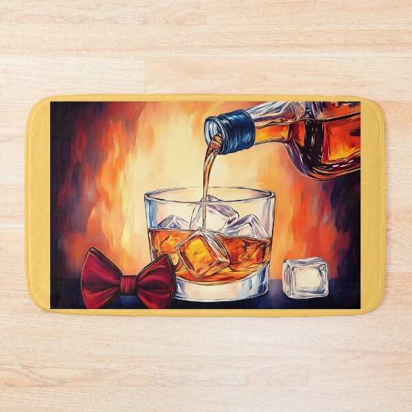 Item preview, Father's Day Fire and Elegance with Whiskey Pour Red Bow Tie and Ice Cube on a Vibrant Fiery Background designed and sold by OlfactoART Studio.