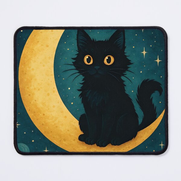Item preview, Magical Black Cat on Crescent Moon in Starry Night Sky designed and sold by Amr Siam.