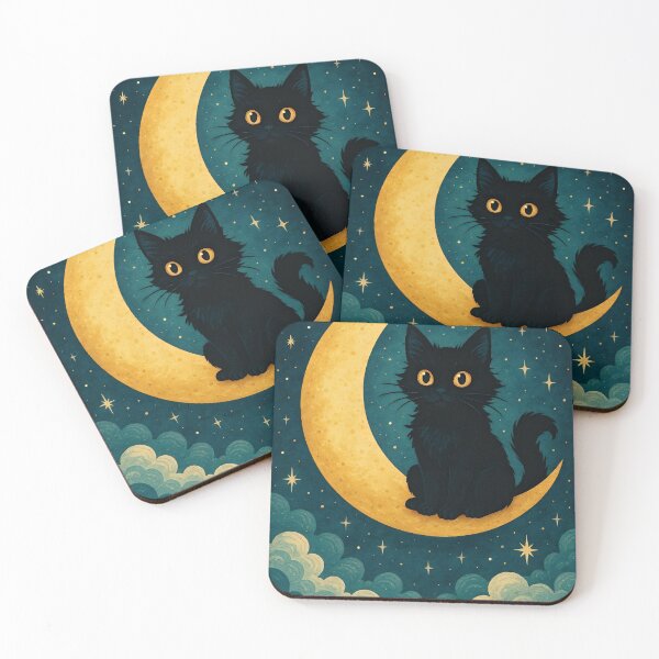 Item preview, Magical Black Cat on Crescent Moon in Starry Night Sky designed and sold by Amr Siam.