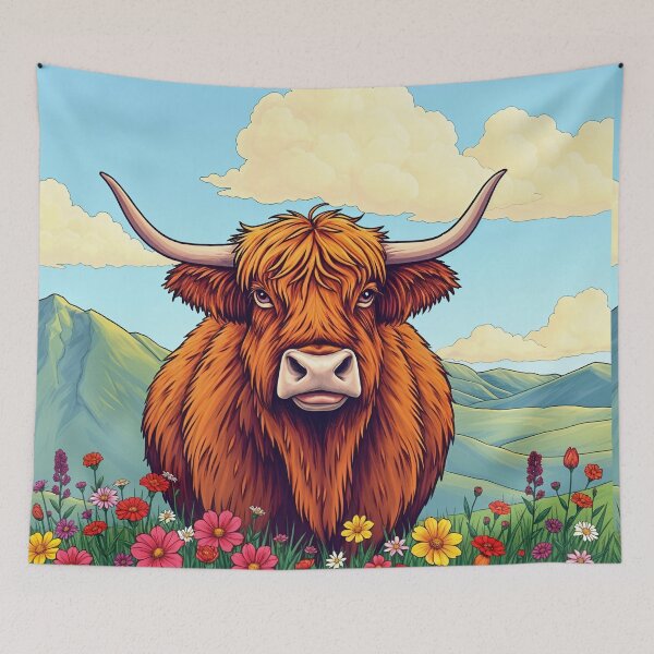 Item preview, Highland cow and flowers designed and sold by Nolan6.