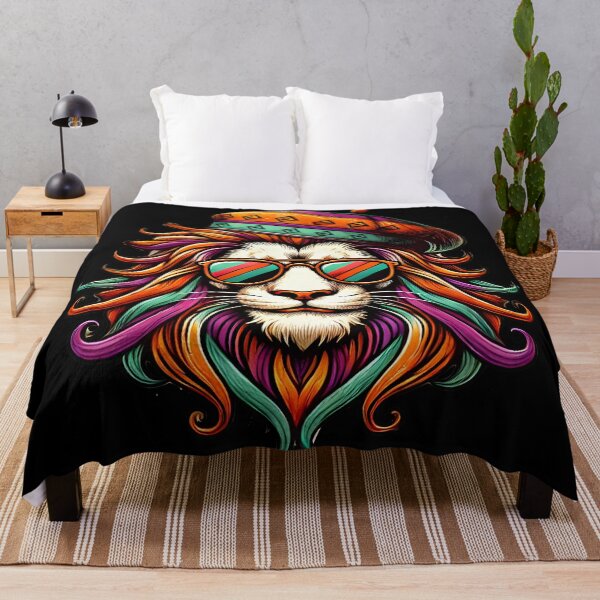 Item preview, Cool Rasta Lion Art with Sunglasses and Colorful Dreadlocks | Boho Reggae Vibes Animal Illustration designed and sold by DrawHandArt.