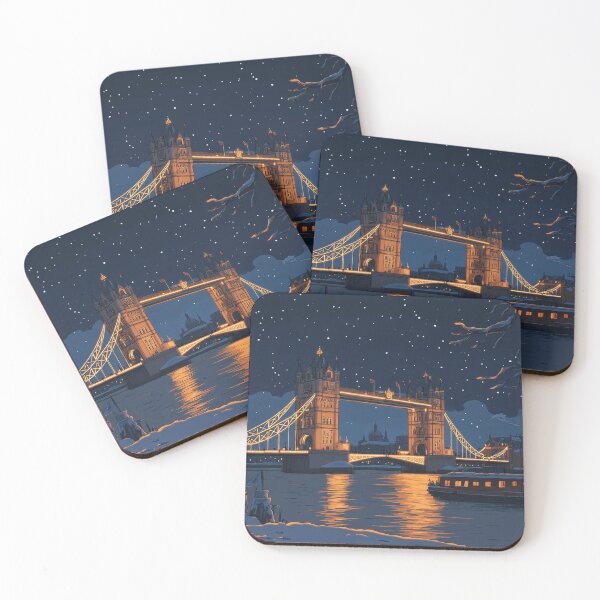 Item preview, Winter Night at Tower Bridge – Snowy London Glow designed and sold by Patricks-Art.