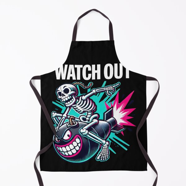 Item preview, Explosive Skeleton Riding Bomb Retro Comic Style Graphic with Watch Out Text for Bold Edgy Vibes designed and sold by DrawHandArt.