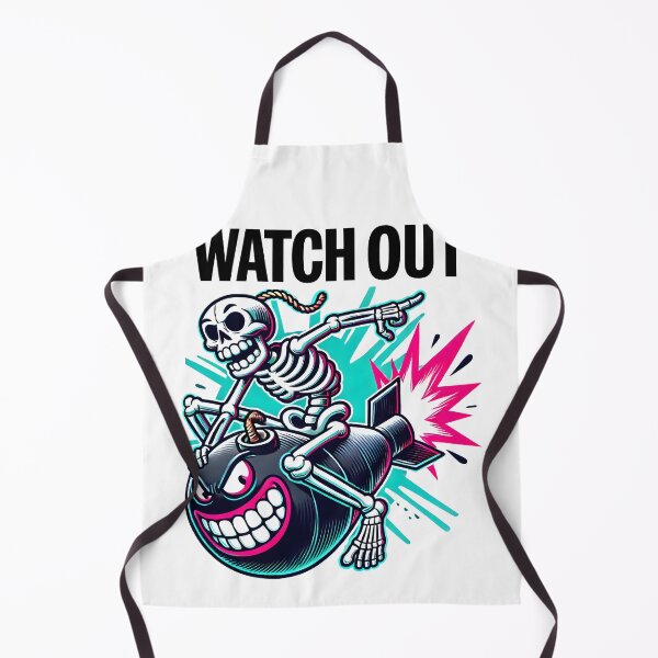 Item preview, Explosive Skeleton Riding Bomb Retro Comic Style Graphic with Watch Out Text for Bold Edgy Vibes designed and sold by DrawHandArt.