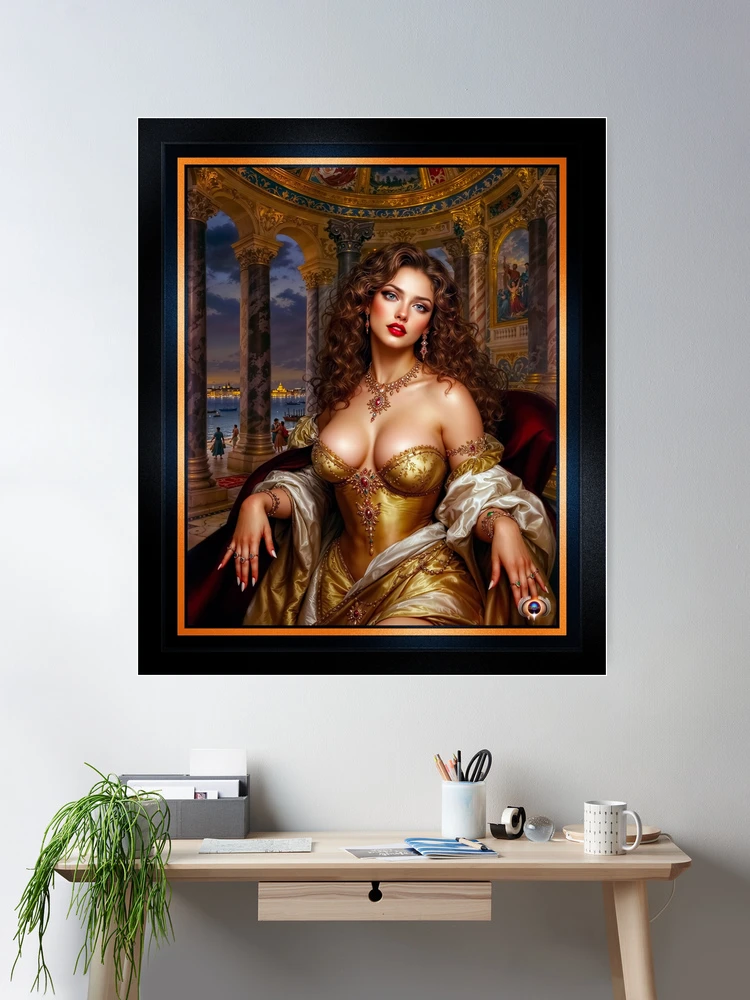 The Elegant Lucinda Dravelle Amidst Venetian Palazzo Splendor Striking AI Concept Art by Xzendor7 Room Decor Poster Art Print