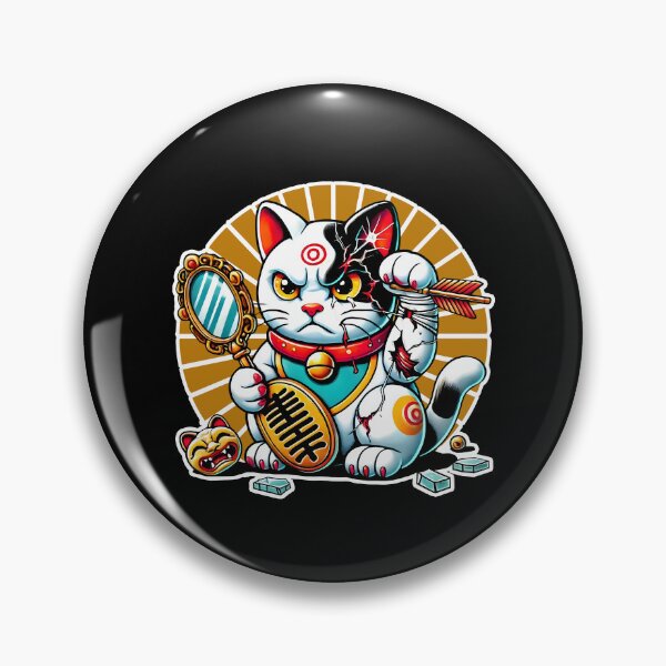 Item preview, Fierce Broken Maneki Neko Lucky Cat with Cracks and Battle Damage Japanese Style Graphic Art designed and sold by DrawHandArt.