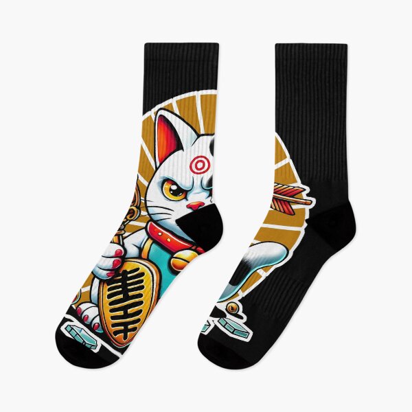 Item preview, Fierce Broken Maneki Neko Lucky Cat with Cracks and Battle Damage Japanese Style Graphic Art designed and sold by DrawHandArt.