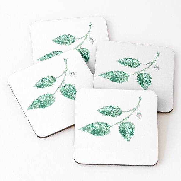 Item preview, Green Leaf Branch with Bud – Hand Embroidery Botanical Art on Black Background designed and sold by DigitalArtCanvas .