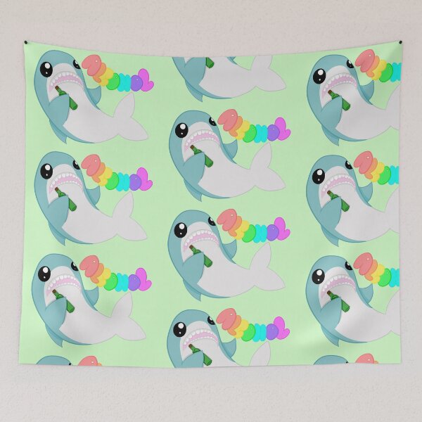 Item preview, A very drunk shark green background designed and sold by CreationsByFey.
