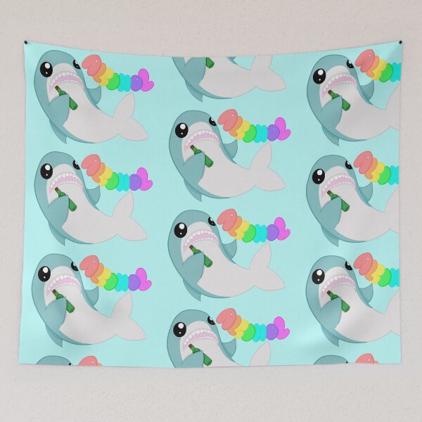 Item preview, A very drunk shark light blue background designed and sold by CreationsByFey.