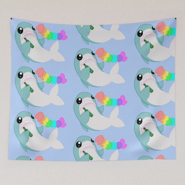 Item preview, A very drunk shark dark blue background designed and sold by CreationsByFey.