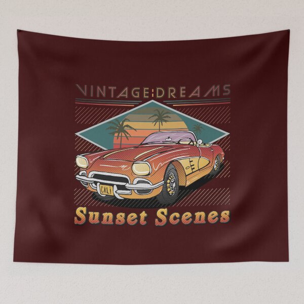 Item preview, vintage style car and sunset illustration designed and sold by hayrpictures.