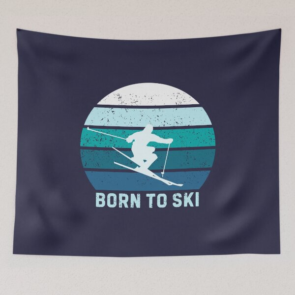Item preview, Born To Ski Motivational Skiing Retro Sunset Skier designed and sold by StrideSuccess.