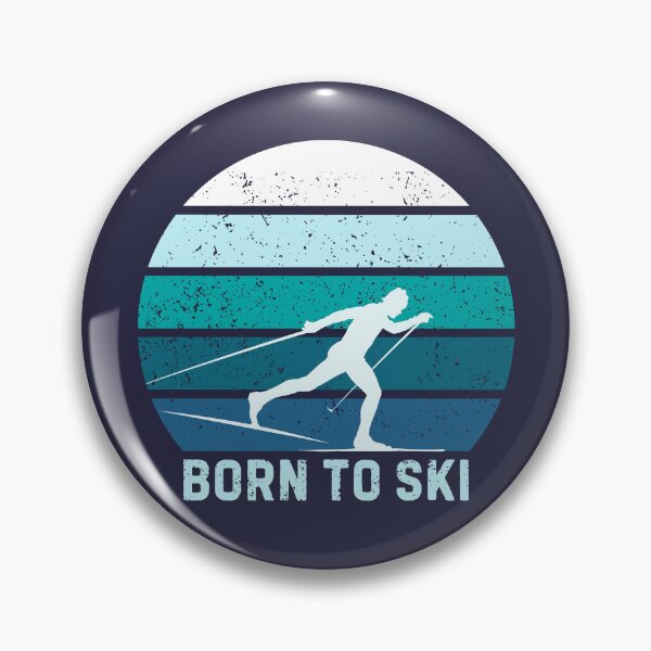Aperçu de l'œuvre Né pour skier, rétro et motivant, ski nordique au coucher du soleil créée et vendue par StrideSuccess.