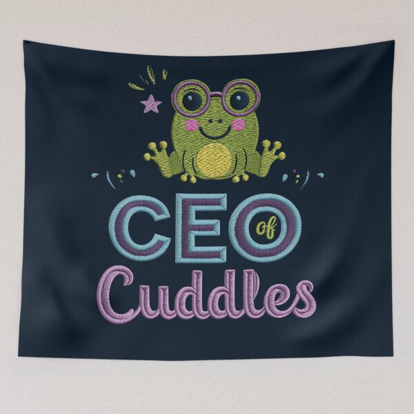 Item preview, CEO of Cuddles – Cute Green Frog Faux Embroidery Design designed and sold by Void & Valor.