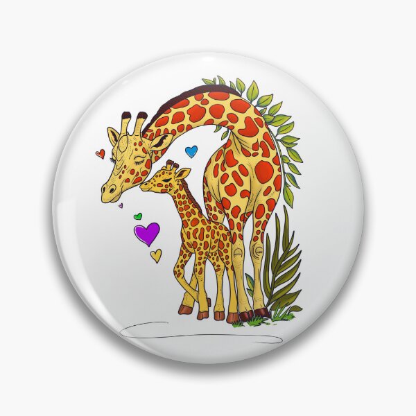 Item preview, Affectionate giraffe mother nuzzling her calf surrounded by hearts and foliage designed and sold by SimoesArtistry.