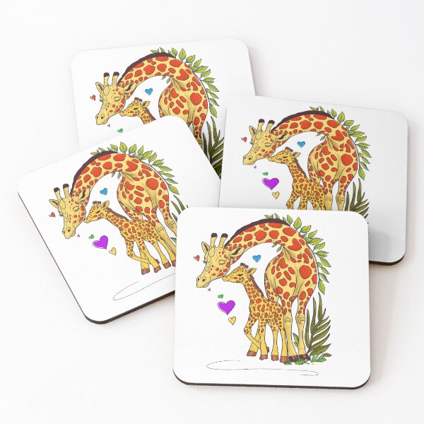 Item preview, Affectionate giraffe mother nuzzling her calf surrounded by hearts and foliage designed and sold by SimoesArtistry.