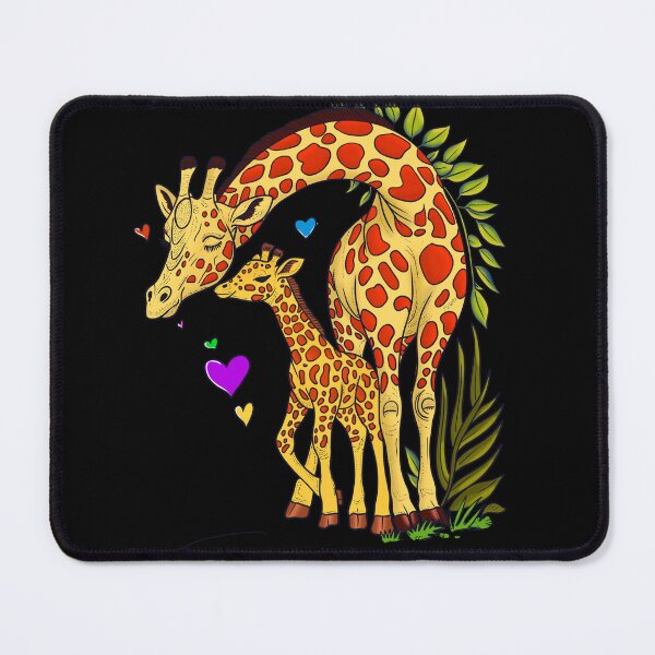 Item preview, Affectionate giraffe mother nuzzling her calf surrounded by hearts and foliage designed and sold by SimoesArtistry.