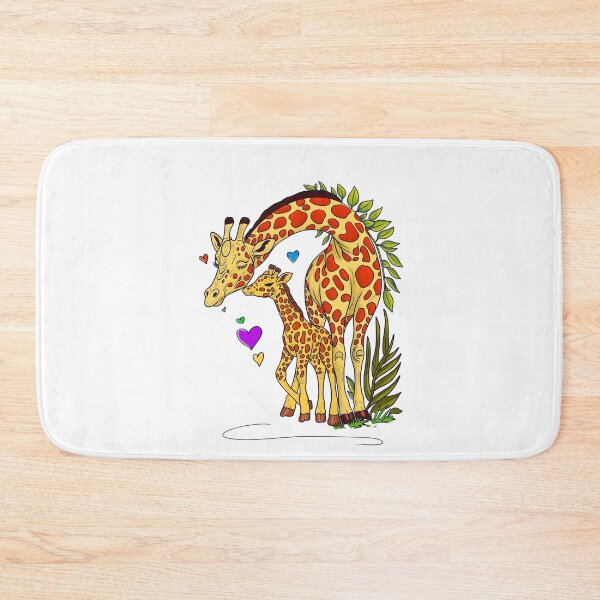 Item preview, Affectionate giraffe mother nuzzling her calf surrounded by hearts and foliage designed and sold by SimoesArtistry.