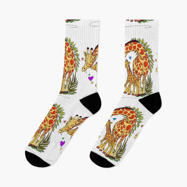 Item preview, Affectionate giraffe mother nuzzling her calf surrounded by hearts and foliage designed and sold by SimoesArtistry.