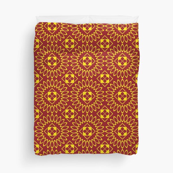 Item preview, Striking tribal pattern in glowing gold tones, layered with ikat floral design against a red garnet designed and sold by zephstudoartist.