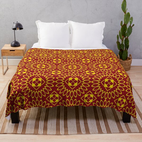 Item preview, Striking tribal pattern in glowing gold tones, layered with ikat floral design against a red garnet designed and sold by zephstudoartist.