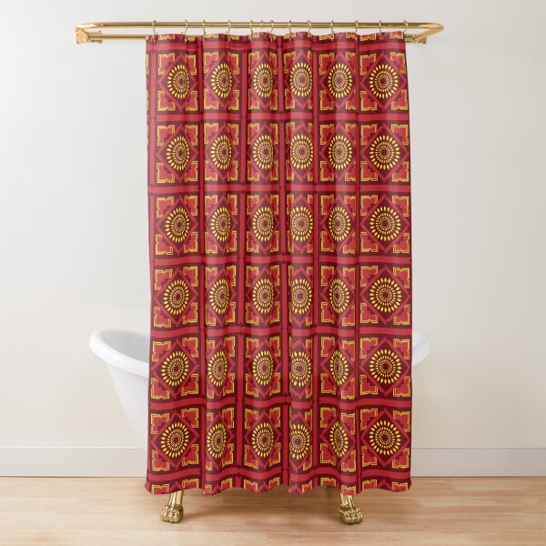 Item preview, Vivid ethnic pattern featuring hand-drawn yellow ikat florals set on a red backdrop designed and sold by zephstudoartist.