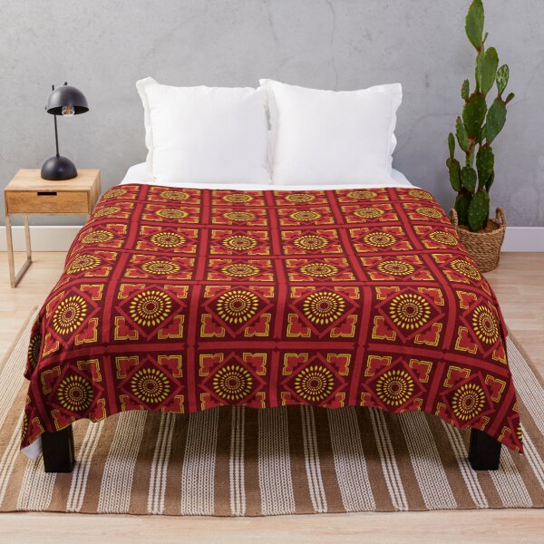 Item preview, Vivid ethnic pattern featuring hand-drawn yellow ikat florals set on a red backdrop designed and sold by zephstudoartist.