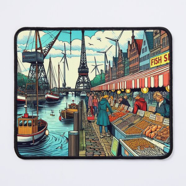 Item preview, Emden City with Traditional Market – Cozy Northern Germany Scene, an AI-Generated Design for City Lovers and Tourists designed and sold by knalpot-design.