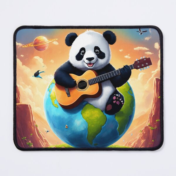 Item preview, A small panda sitting on top of the planet earth on a sunny day, playing a guitar. designed and sold by Shahid1234.