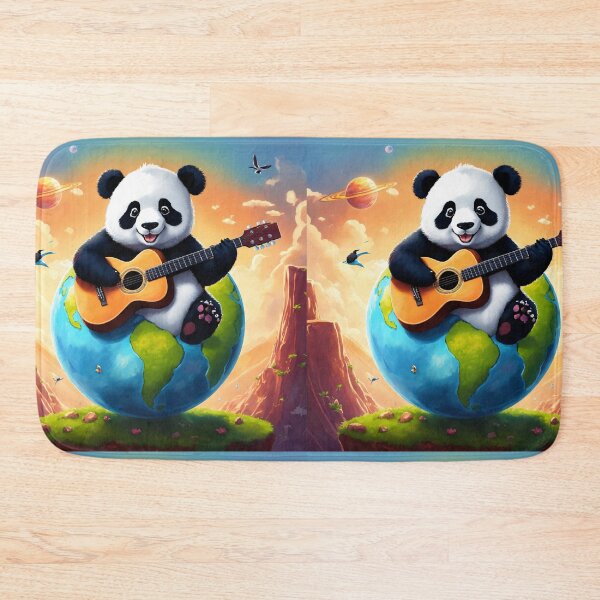 Item preview, A small panda sitting on top of the planet earth on a sunny day, playing a guitar. designed and sold by Shahid1234.