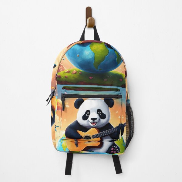Item preview, A small panda sitting on top of the planet earth on a sunny day, playing a guitar. designed and sold by Shahid1234.