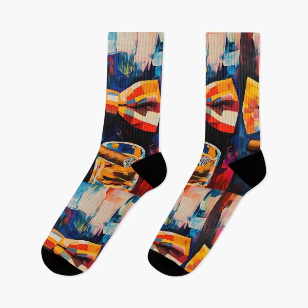 Item preview, Father's Day Style with Colorful Bowtie Cigar and Whisky Glass on a Bold Abstract Background designed and sold by OlfactoART Studio.