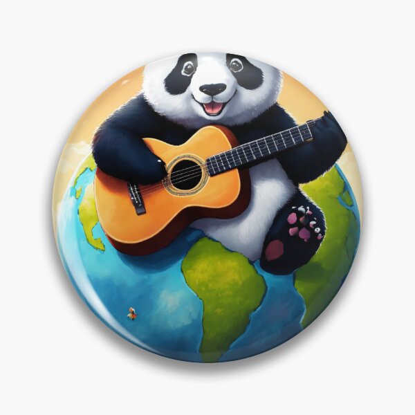 Item preview, A small panda sitting on top of the planet earth on a sunny day, playing a guitar. designed and sold by Shahid1234.